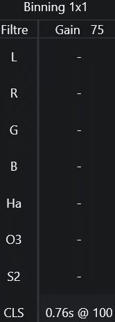 Temps exposition flat Bin1x1